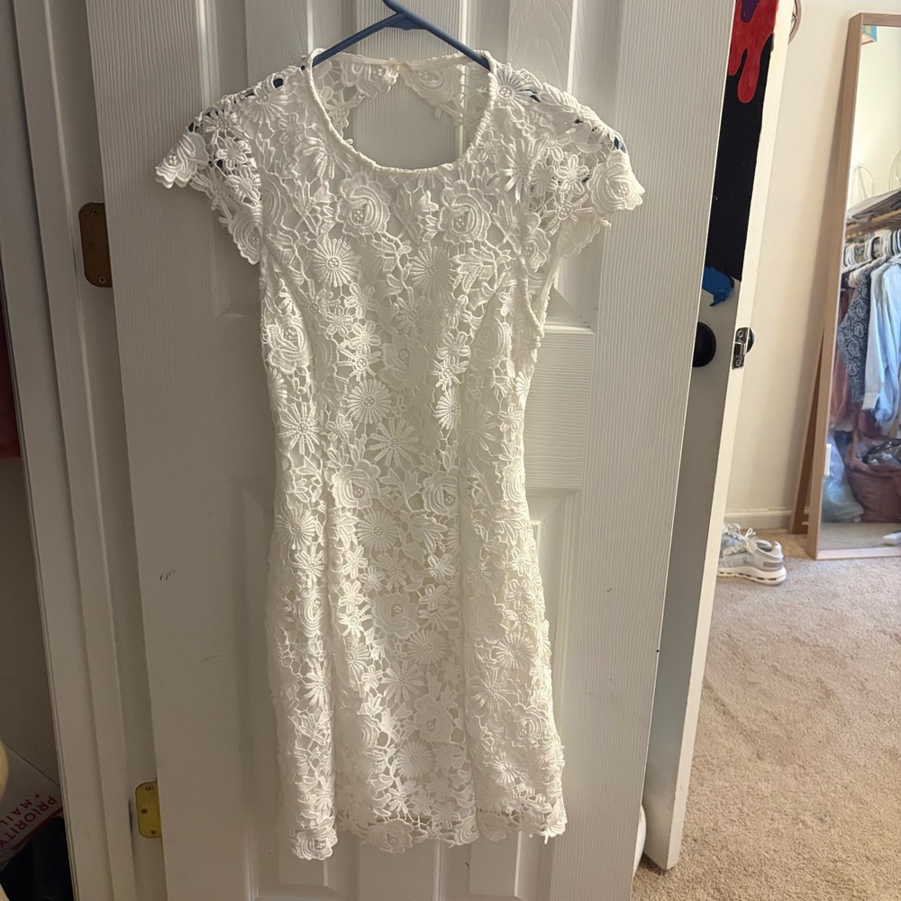 Lulu's White Flutter Sleeve Sheath Mini Dress